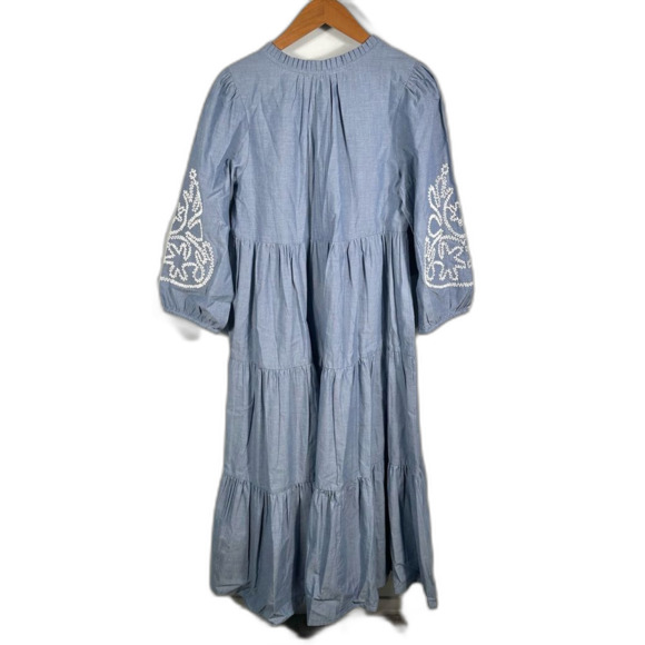 Tuckernuck Cotton Chambray Embroidered Salty Paloma Caftan Dress NWT Size Small - Picture 3 of 16